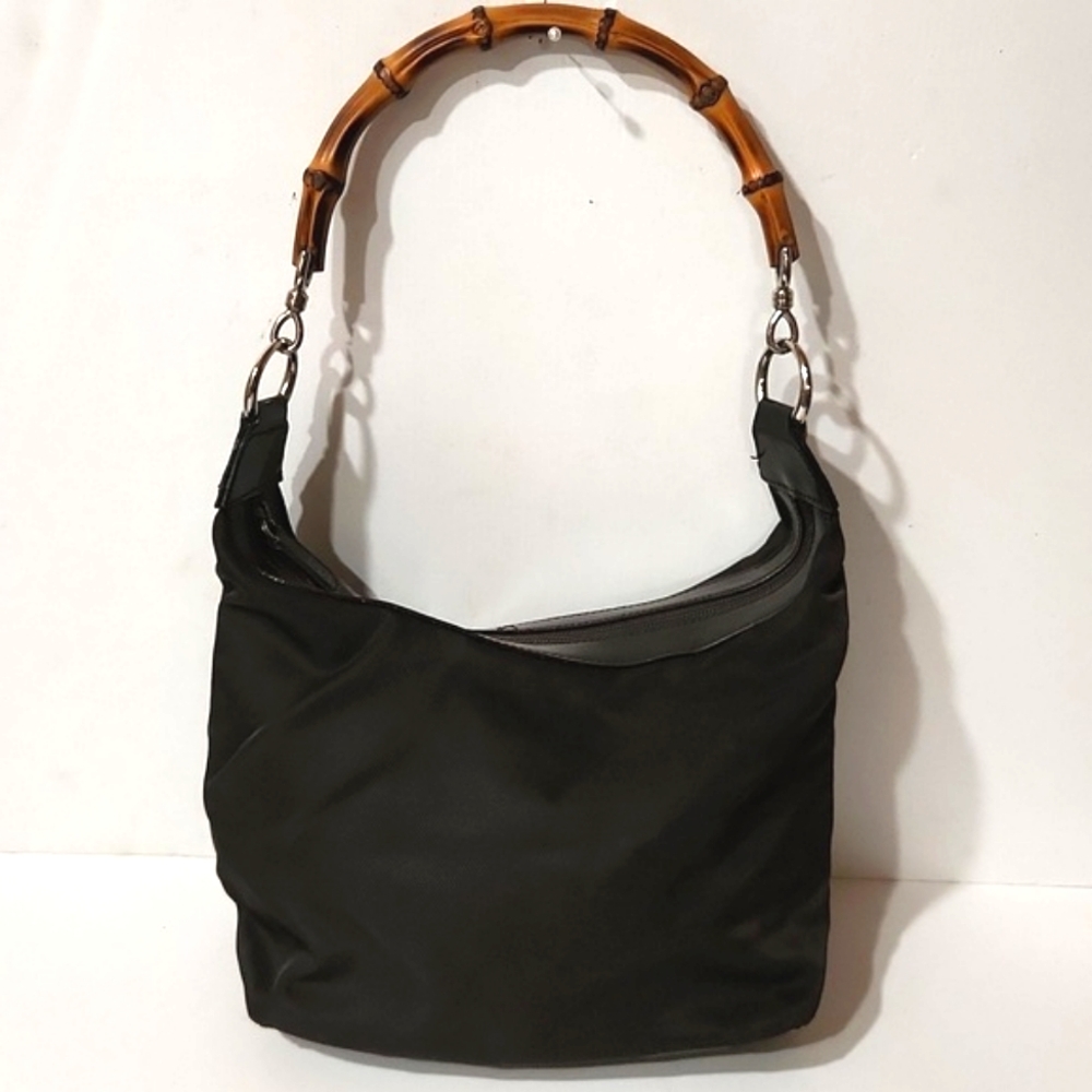 Gucci Tom Ford Made in Italy Dark Brown Nylon Bamboo Shoulder Bag Purse EUC! - Picture 3 of 15